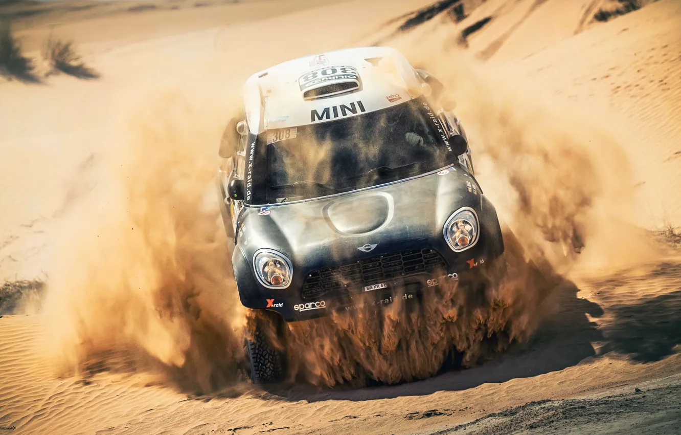 Photo wallpaper Sand, Auto, Mini, Sport, Desert, Speed, Race, Car