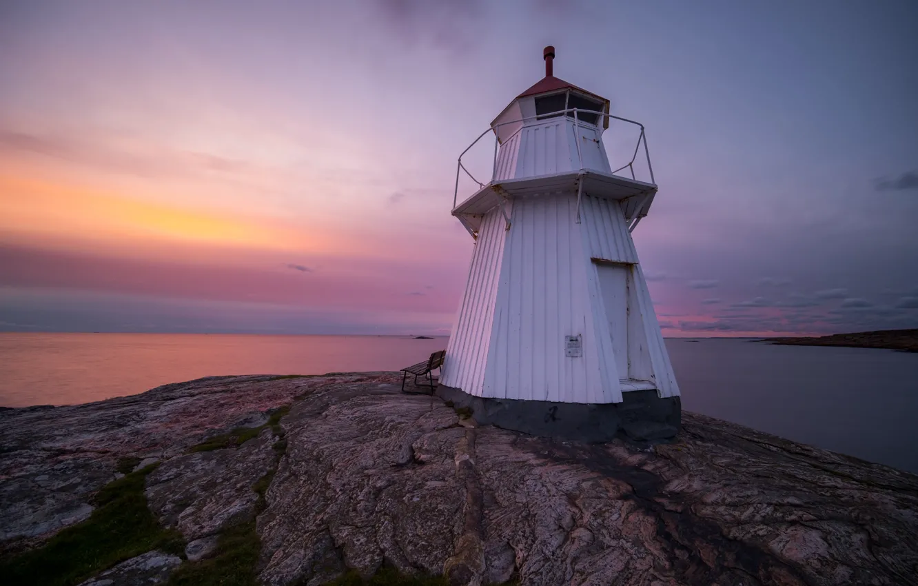Photo wallpaper bench, lighthouse, Sweden, Halland