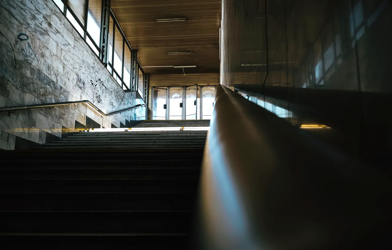 Photo wallpaper city, metro, railings, steps