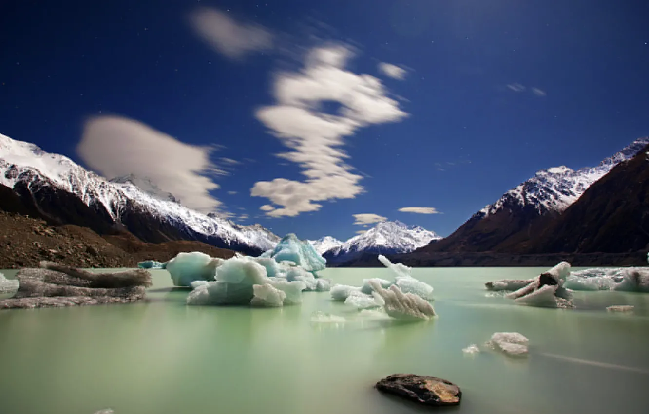 Photo wallpaper ice, landscape, mountains, lake