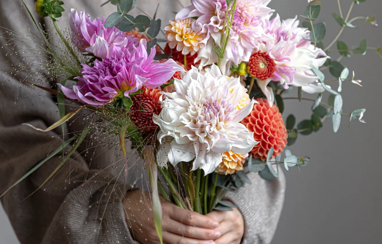 Photo wallpaper flowers, bouquet, dahlias