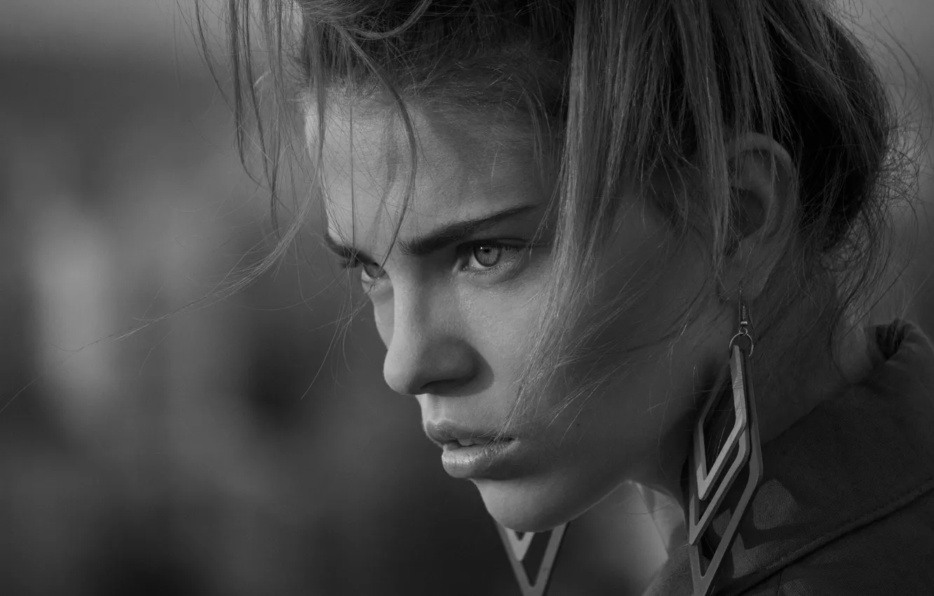 Photo wallpaper girl, face, sweetheart, model, earrings, black and white, cute, Valeria Kirpicheva