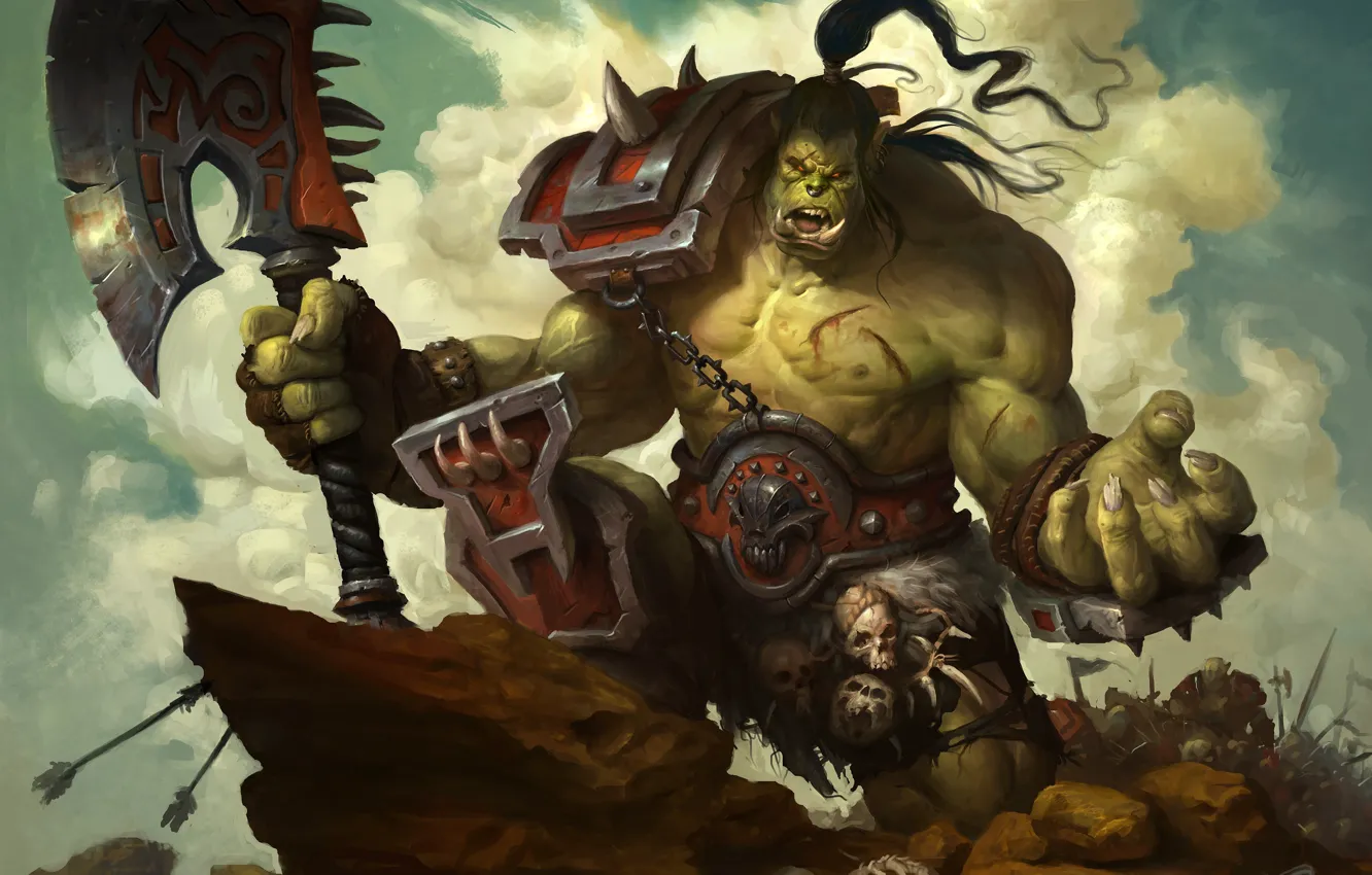 Photo wallpaper axe, Warcraft, Orc