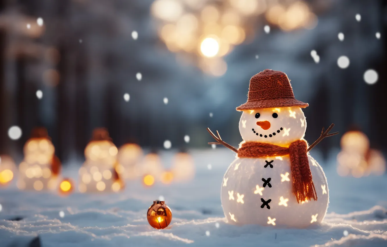 Photo wallpaper winter, snow, new year, Christmas, snowman, Christmas, winter, snow
