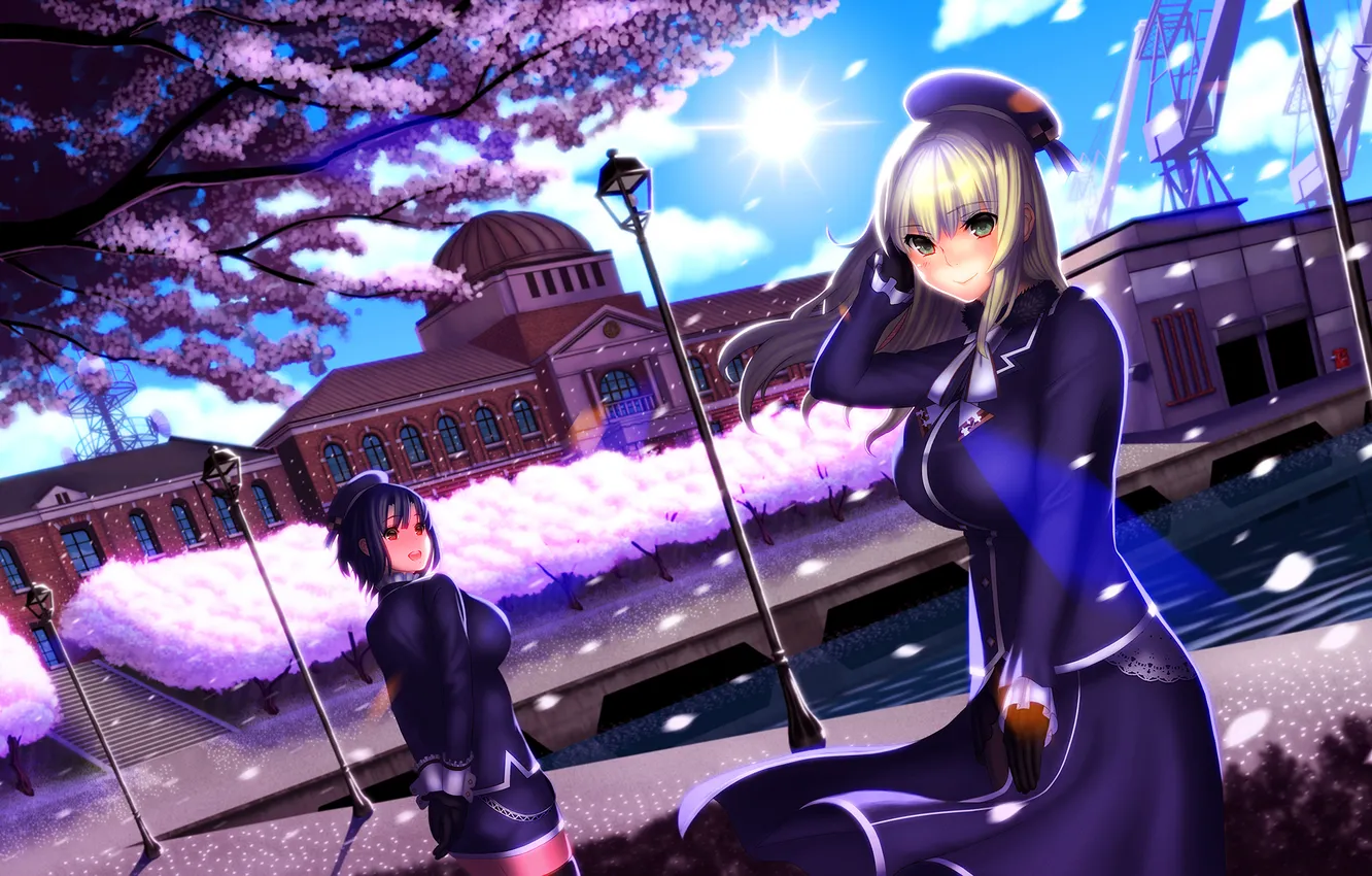 Photo wallpaper girl, flowers, the city, home, anime, petals, Sakura, art