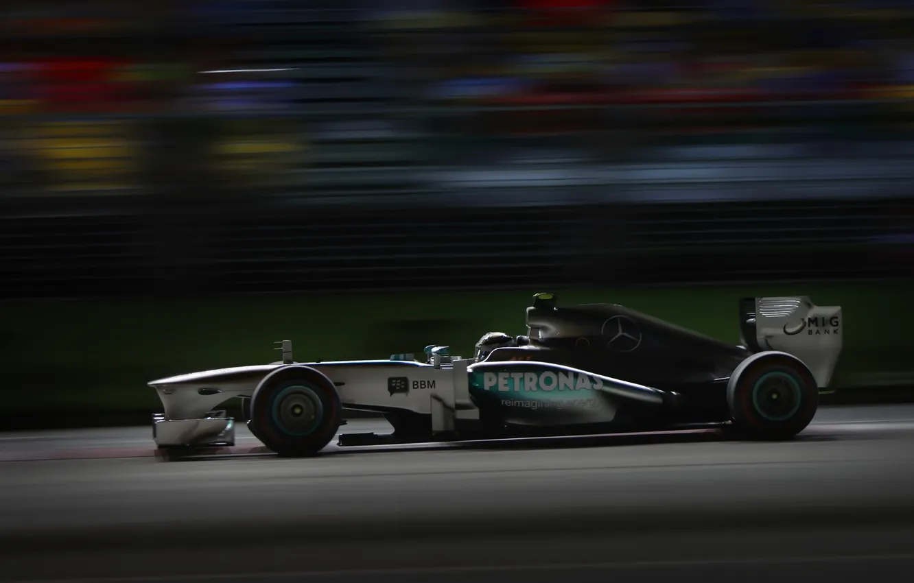 Photo wallpaper night, race, formula 1, Mercedes, the car, formula one, Singapore Grand Prix