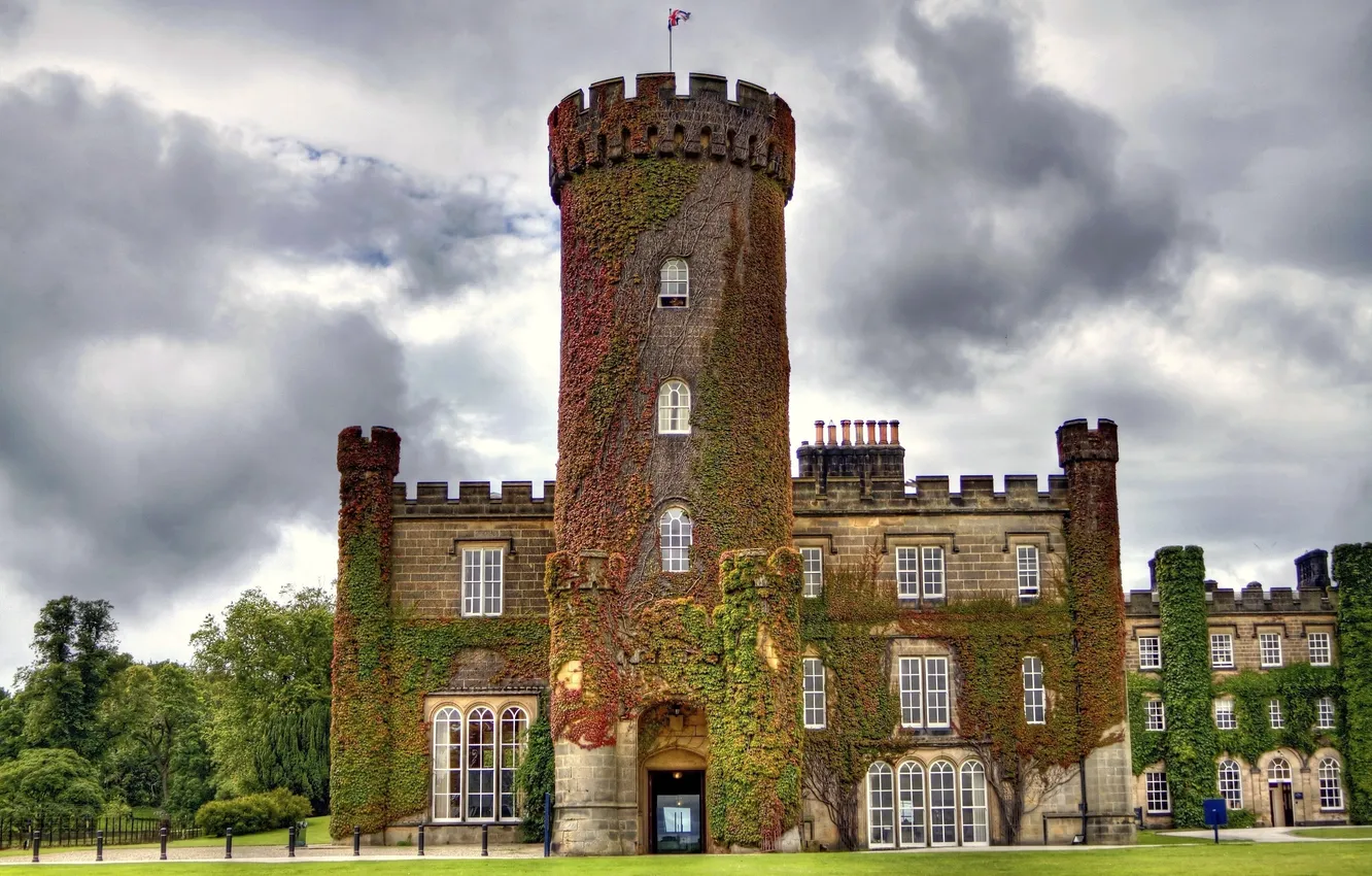 Photo wallpaper castle, England, tower, stone, England, ivy, Castle Swinton