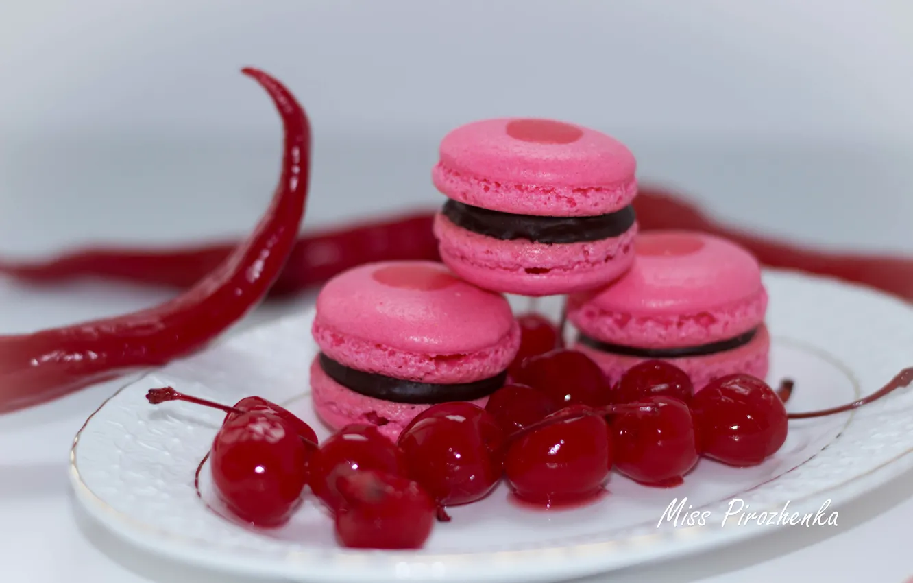 Photo wallpaper plate, cherry, dessert, food, pepper, macaron