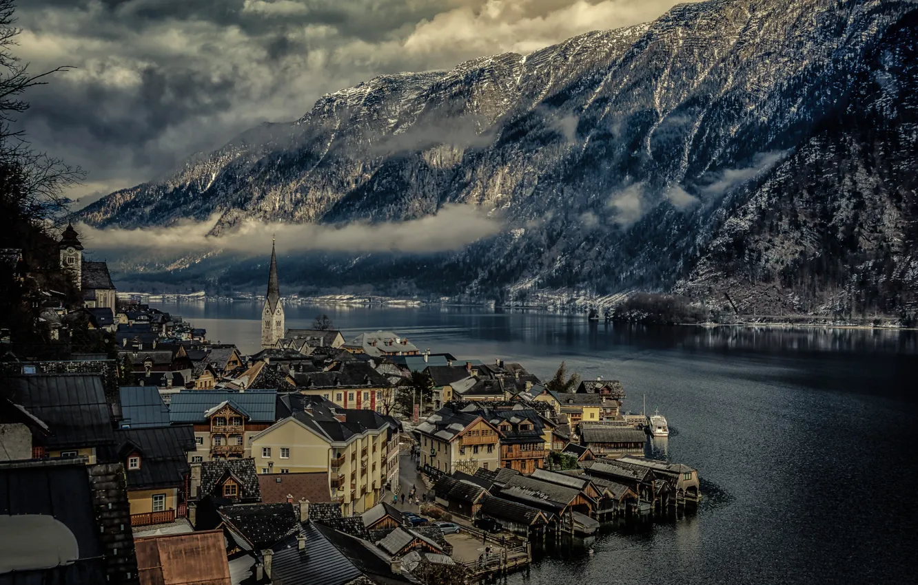Photo wallpaper mountains, lake, home, Austria, Hallstatt