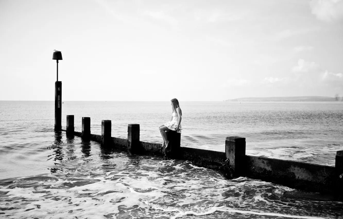 Photo wallpaper sea, girl, mood, the evening
