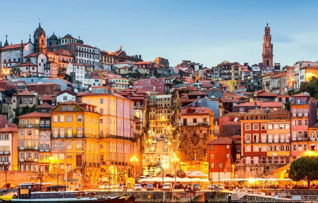 Photo wallpaper the city, port, panorama, Portugal