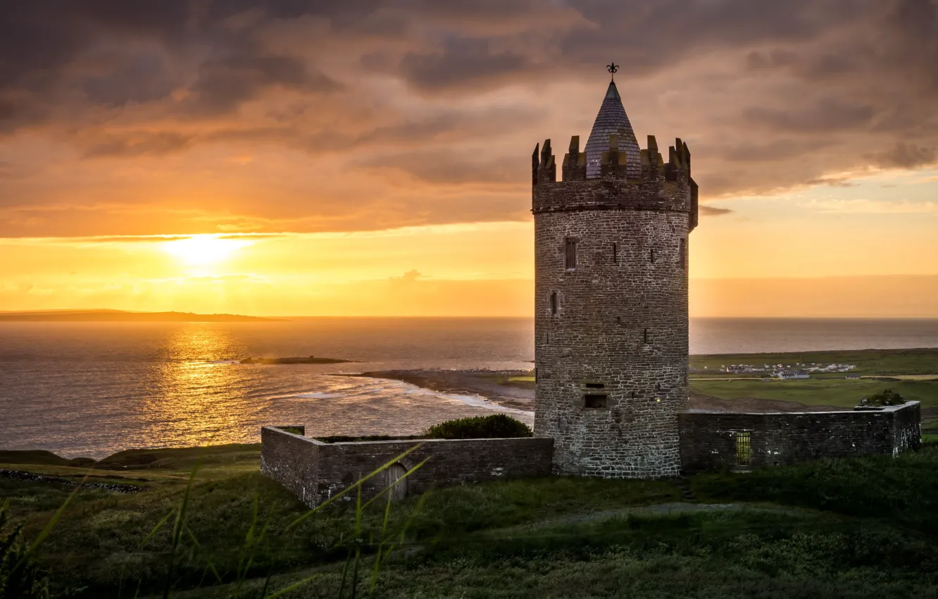Photo wallpaper Sunset, Castle, Ireland
