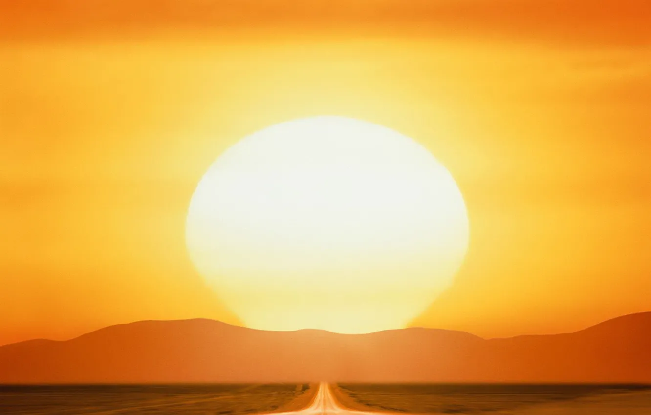 Photo wallpaper road, the sun, Sunset