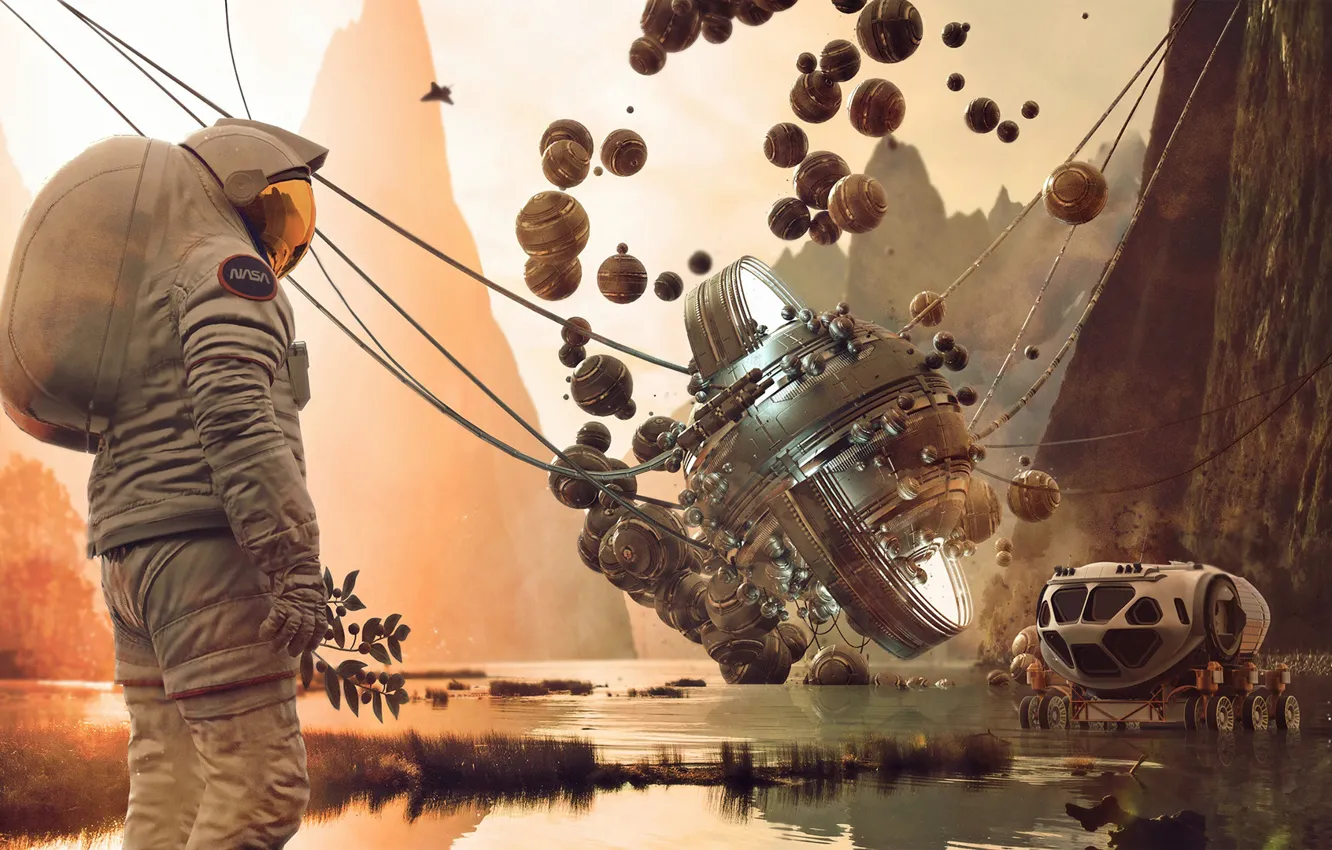 Photo wallpaper transport, astronaut, pond, Challenge, Apollo 50th Anniversary