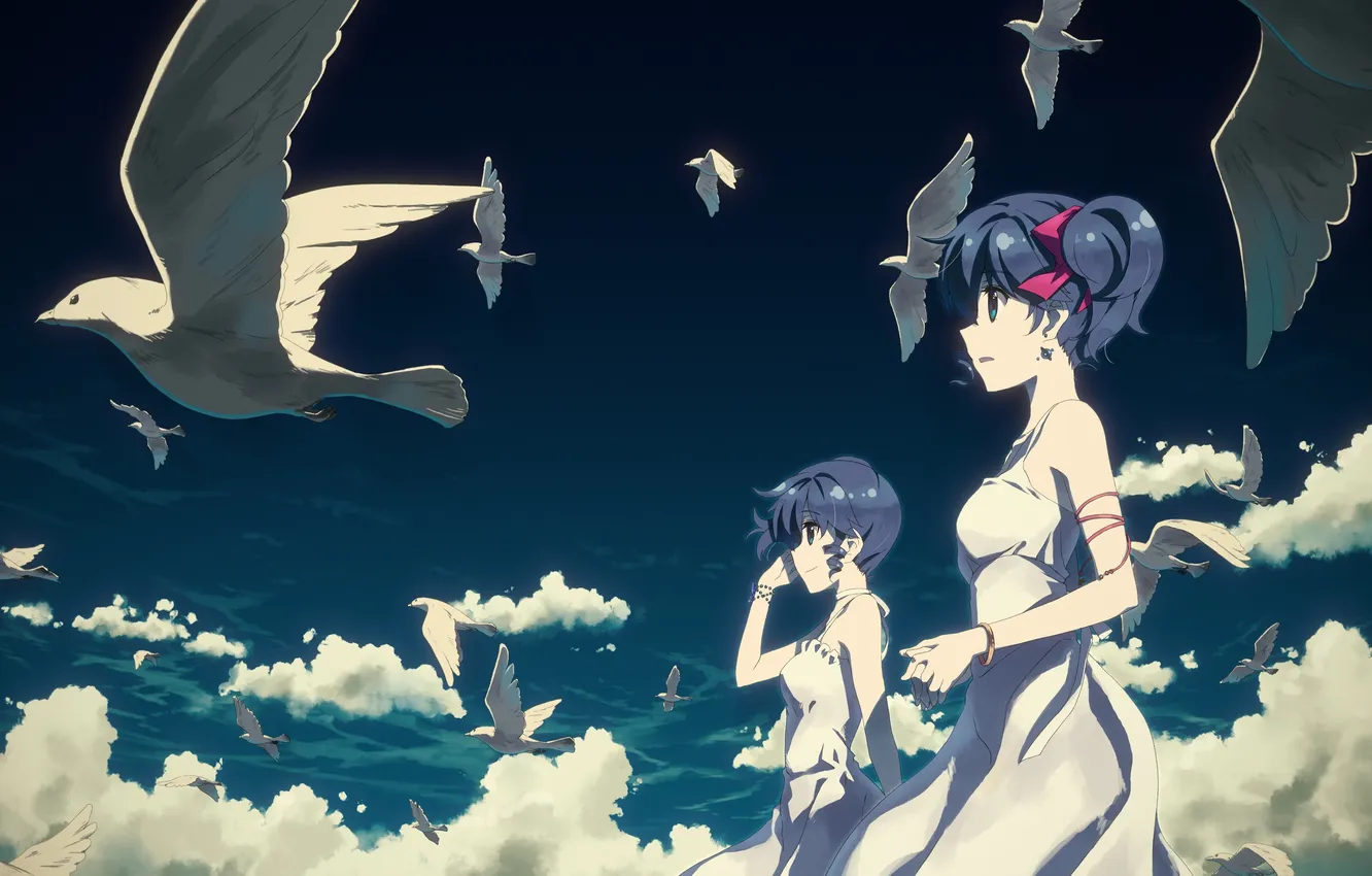 Photo wallpaper the sky, girl, clouds, bird, anime, art, yuuki tatsuya, dj max