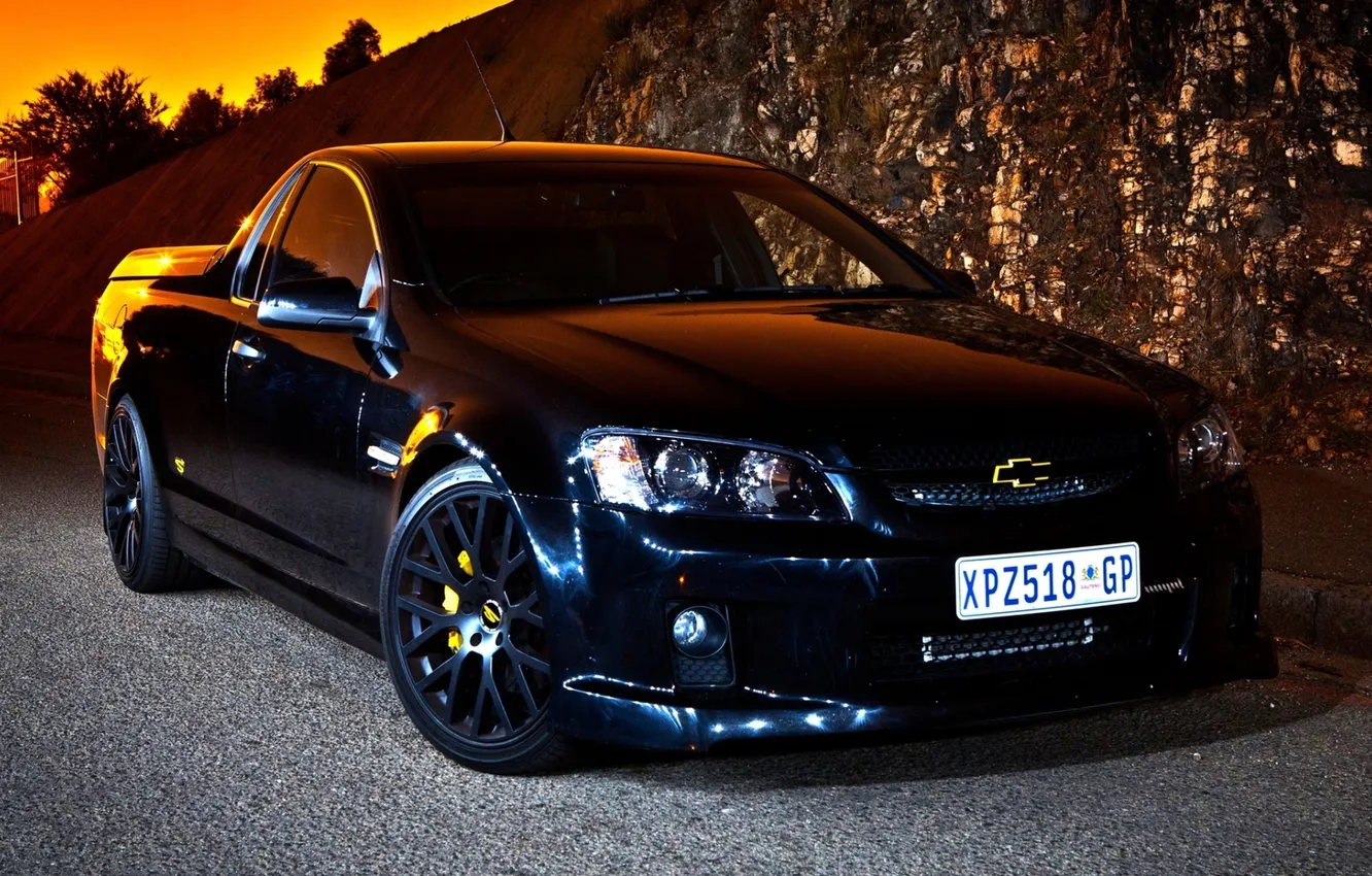 Photo wallpaper sunset, black, tuning, Chevrolet, Chevrolet, pickup, tuning, the front