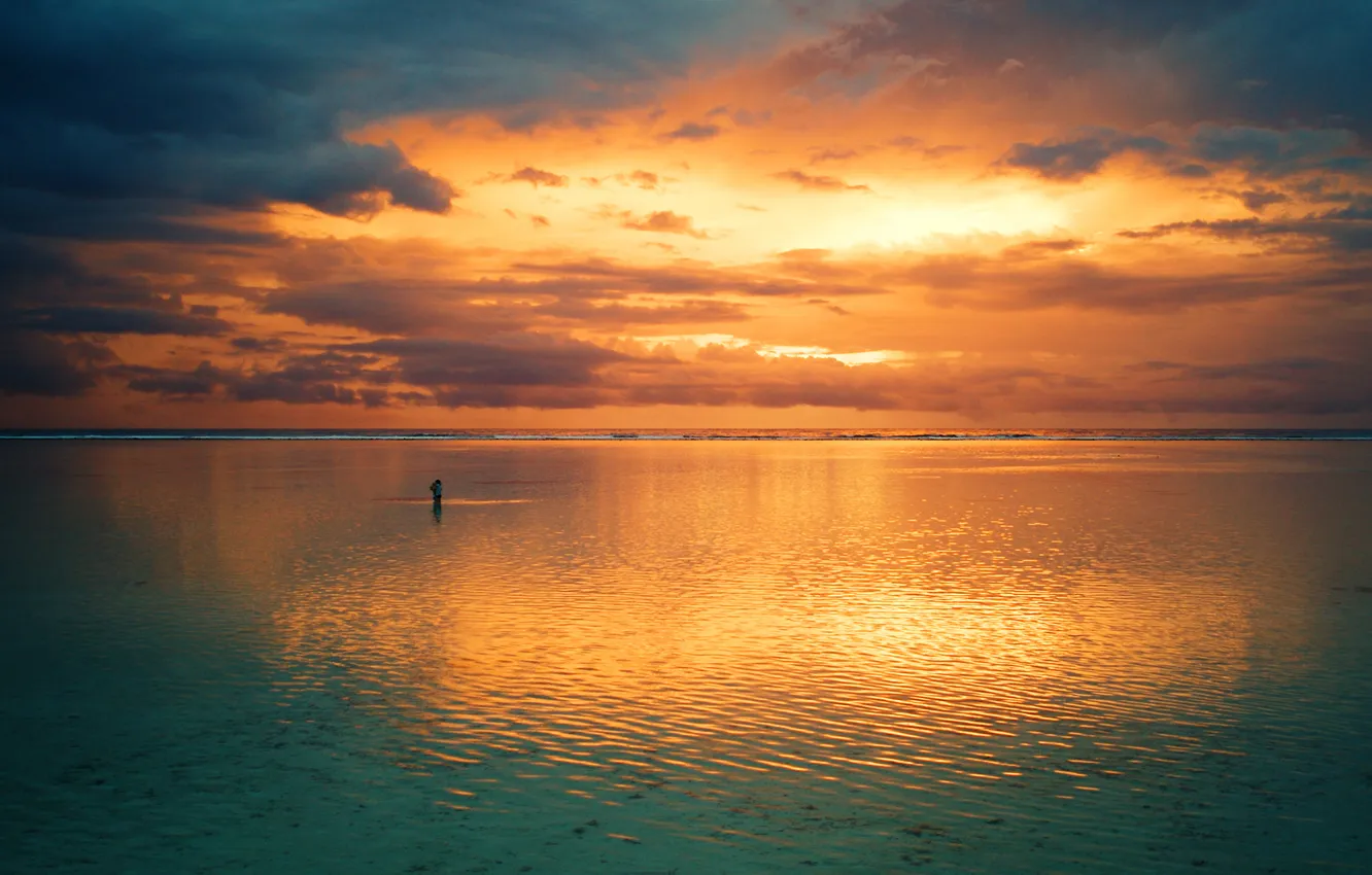 Photo wallpaper sea, the sky, clouds, Bay, walk