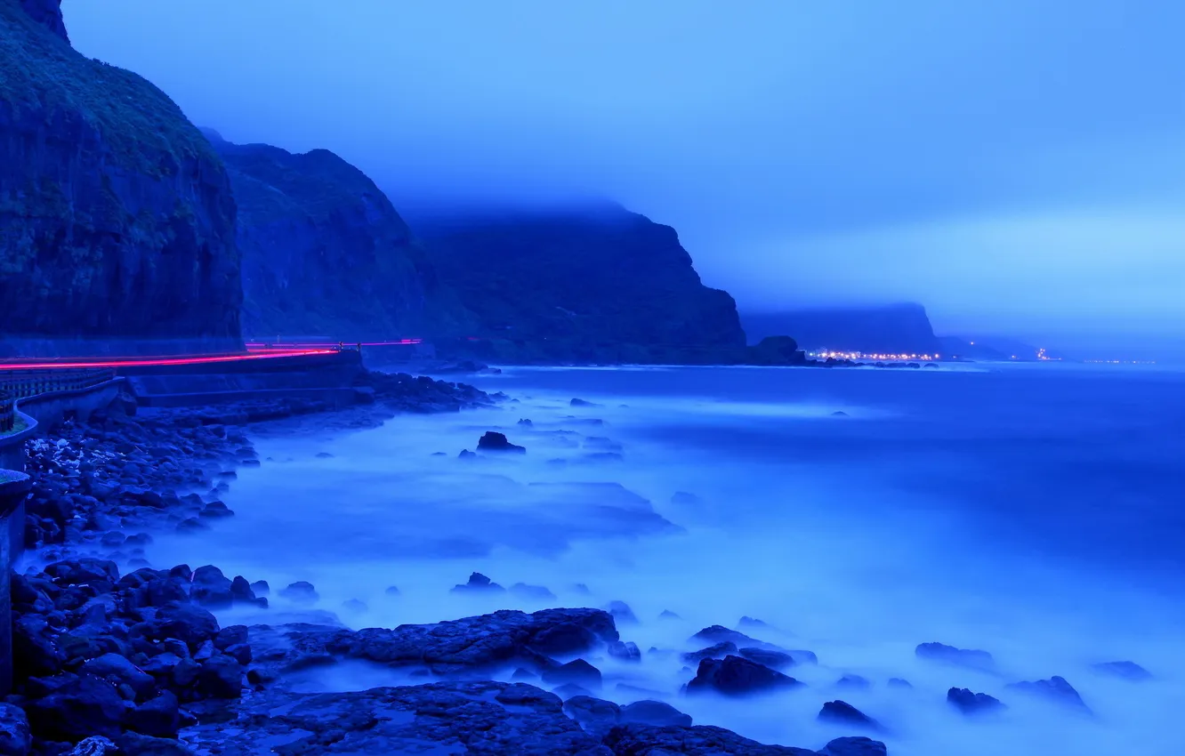 Photo wallpaper road, landscape, mountains, night