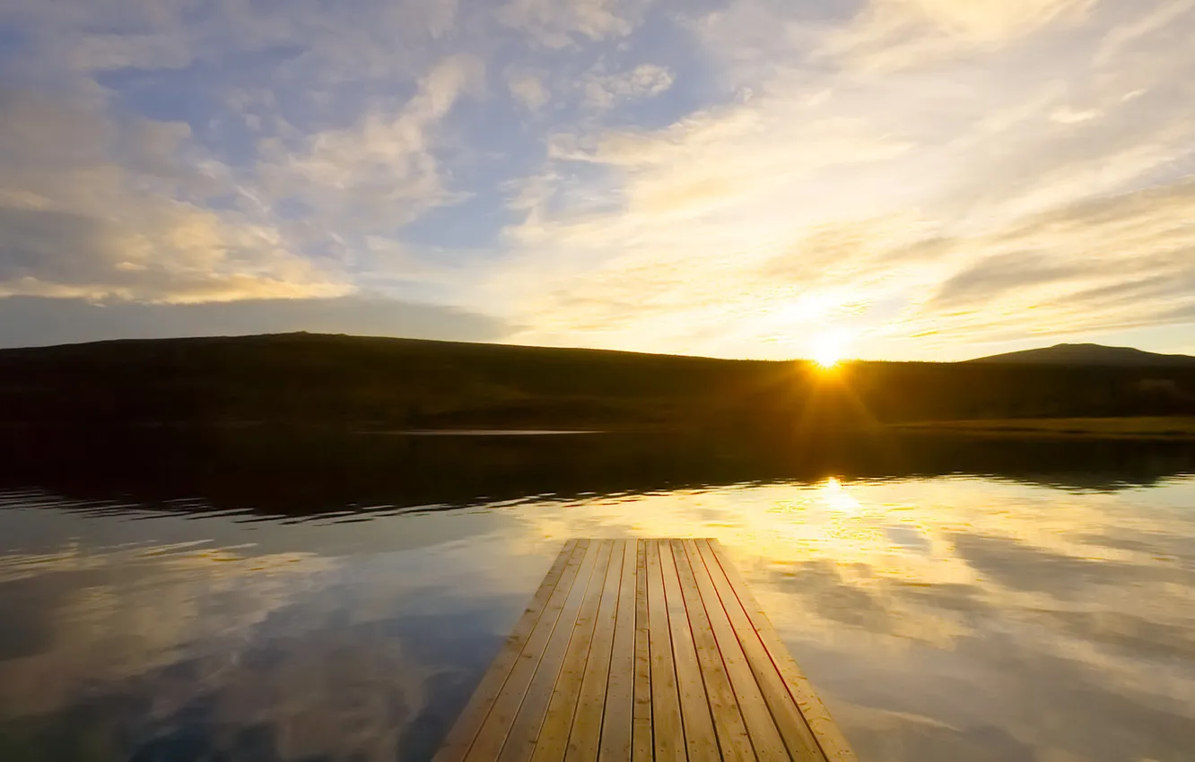 Photo wallpaper the sky, water, the sun, rays, landscape, sunset, nature, lake