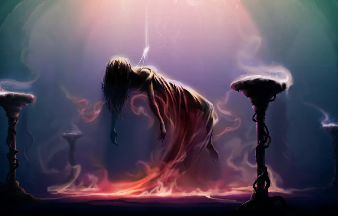 Photo wallpaper girl, light, magic, ritual, pendant, levitation