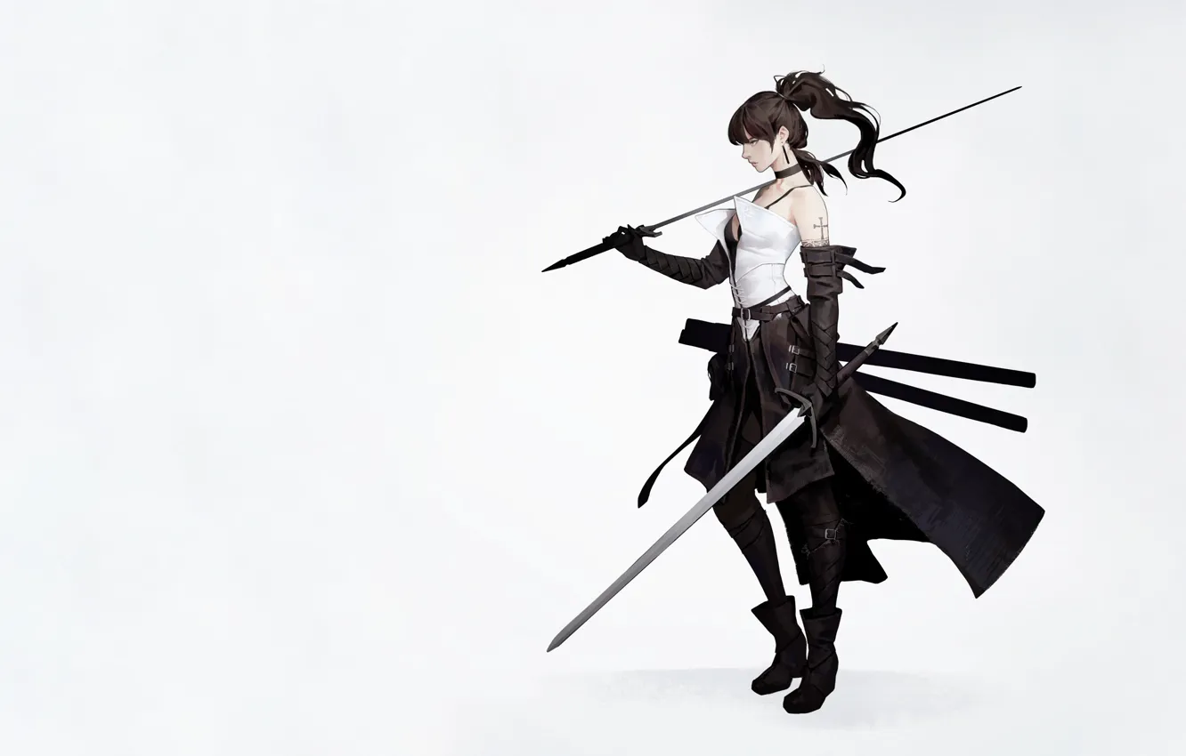 Photo wallpaper girl, background, minimalism, sword, art, girl, sword, art