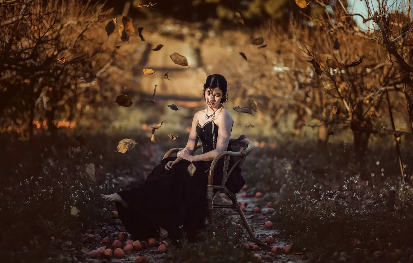 Photo wallpaper autumn, girl, garden, Iris Tortajada