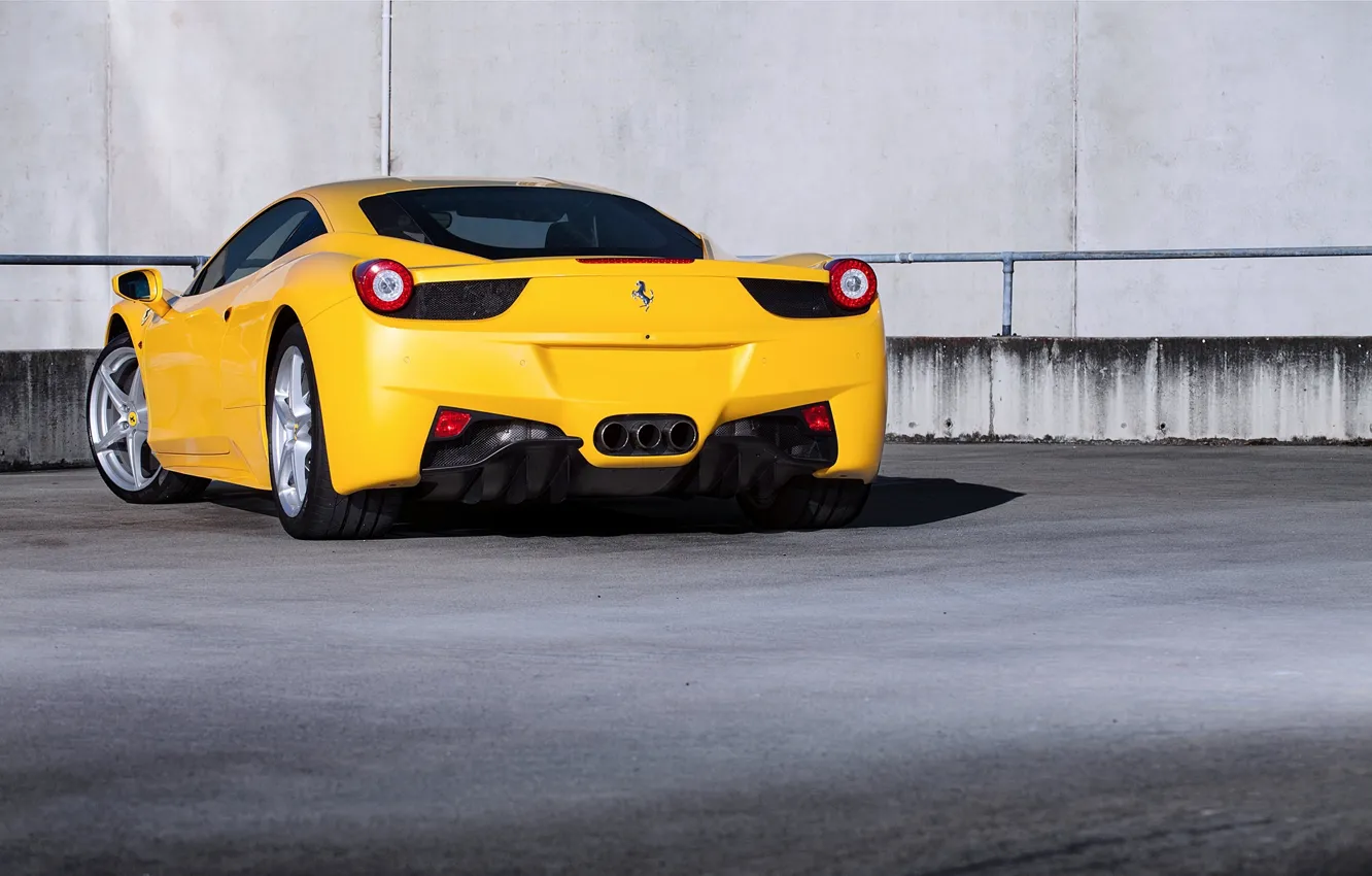 Photo wallpaper yellow, wall, ferrari, Ferrari, yellow, Italy, 458 italia, back