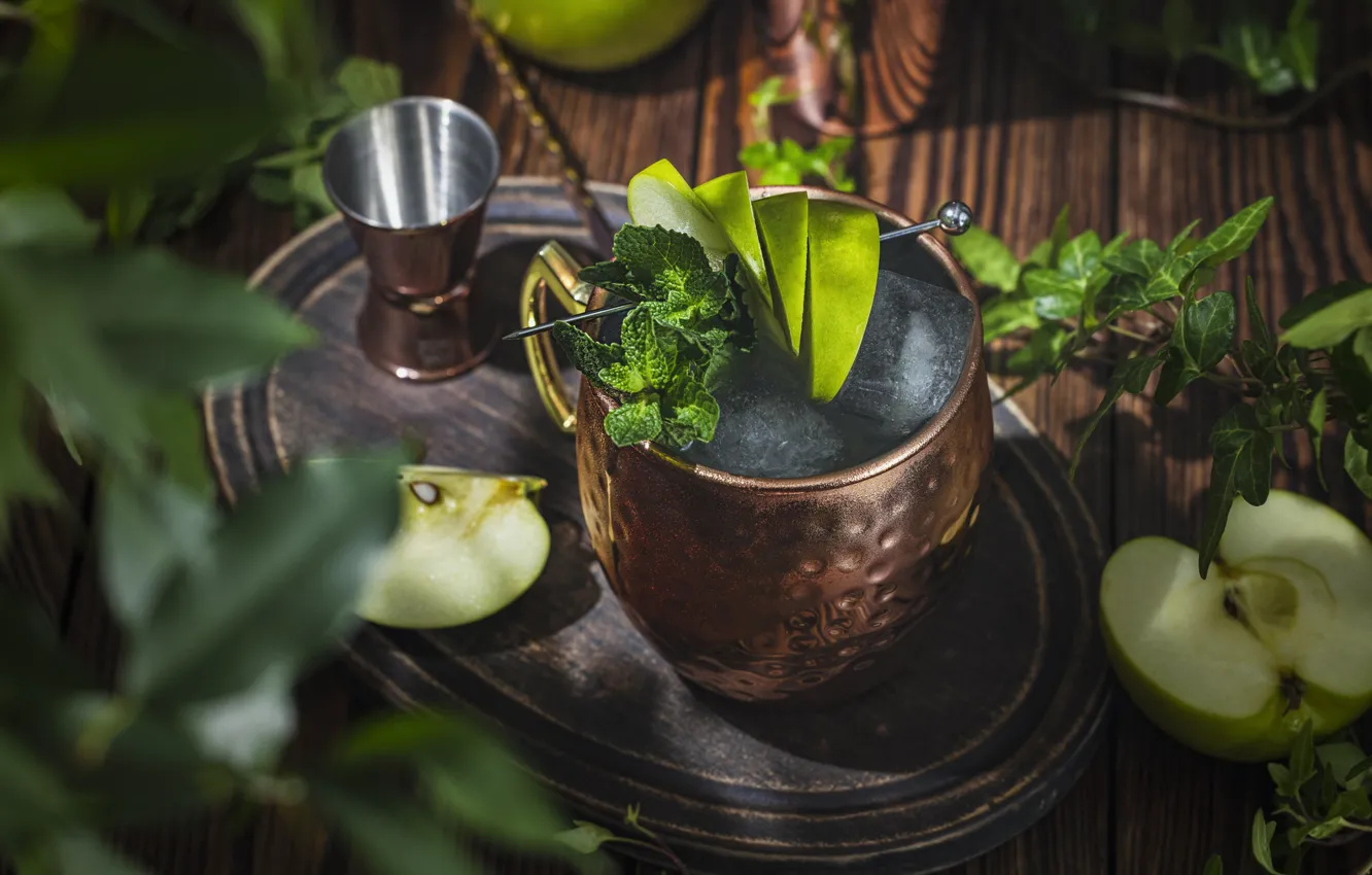 Photo wallpaper apples, mug, drink