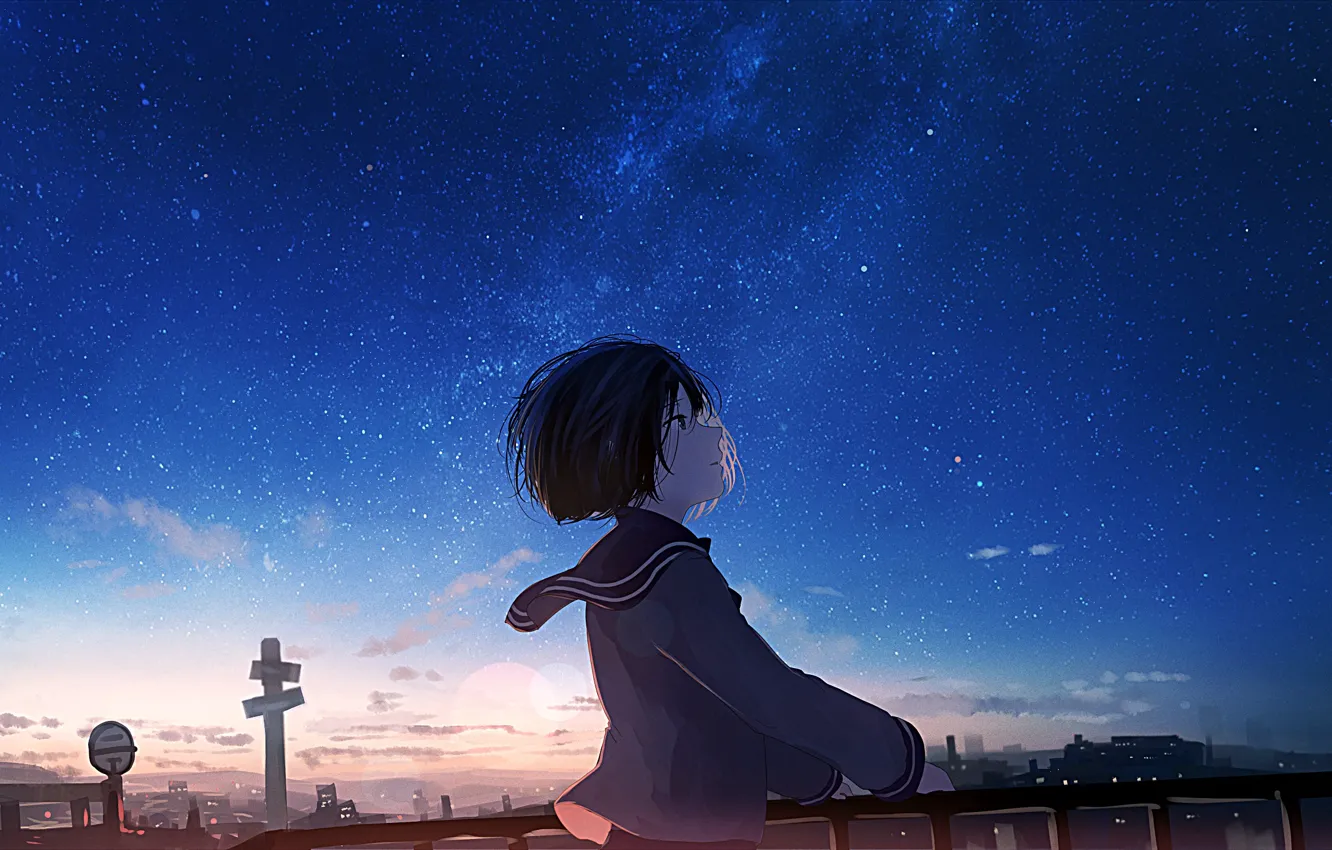 Photo wallpaper Night, Girl, Starry sky