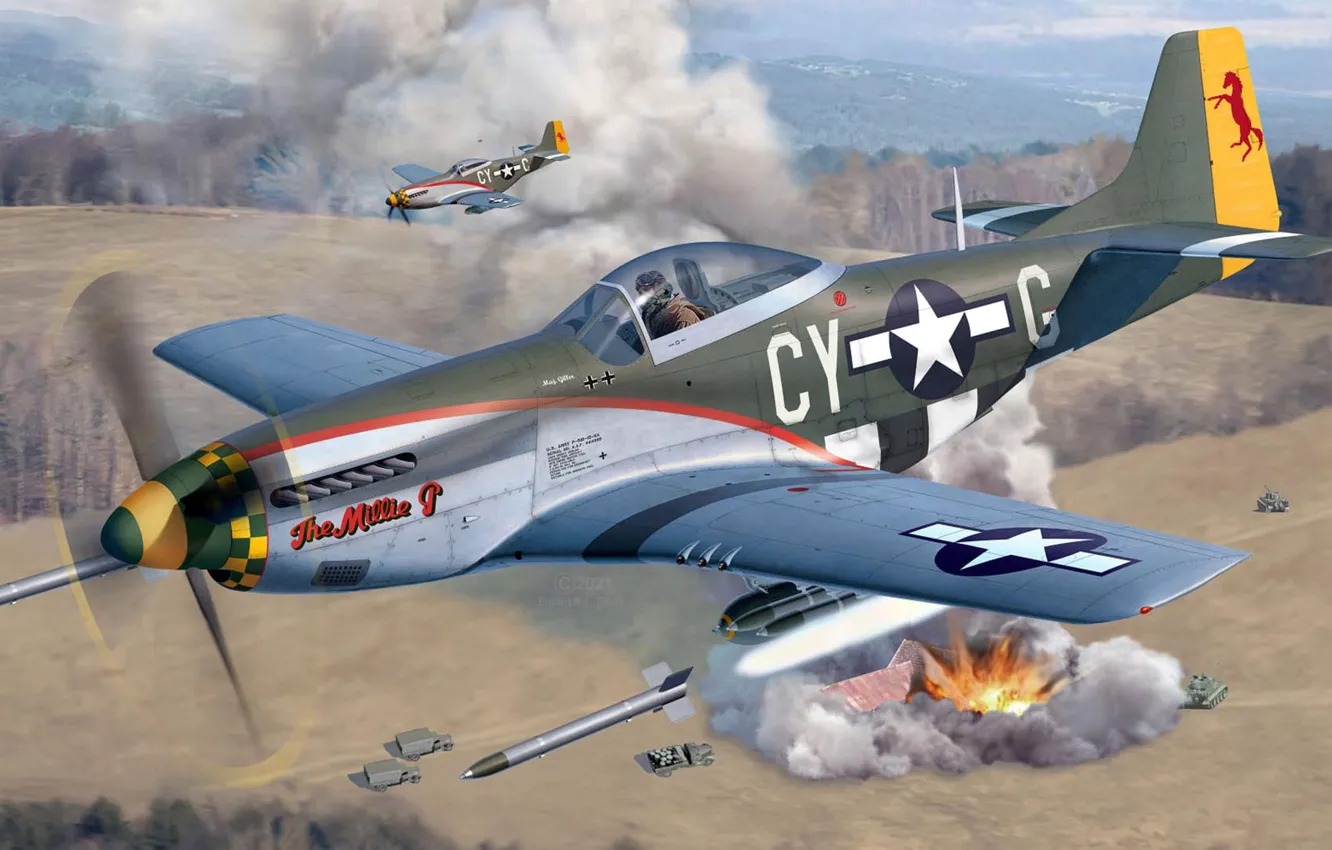 Photo wallpaper fighter, USA, attack, North American P-51 Mustang, Egbert Friedl, US Airforce, P-51D-15-NA Mustang