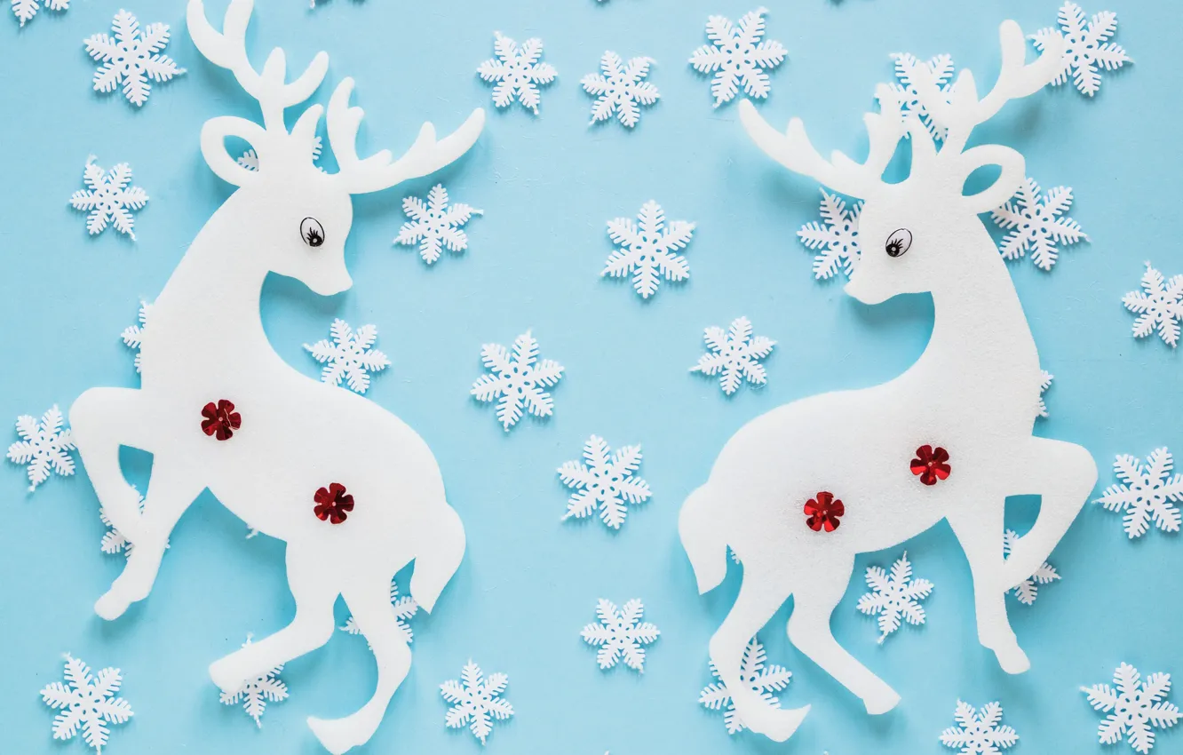 Photo wallpaper snowflakes, texture, deer, blue background