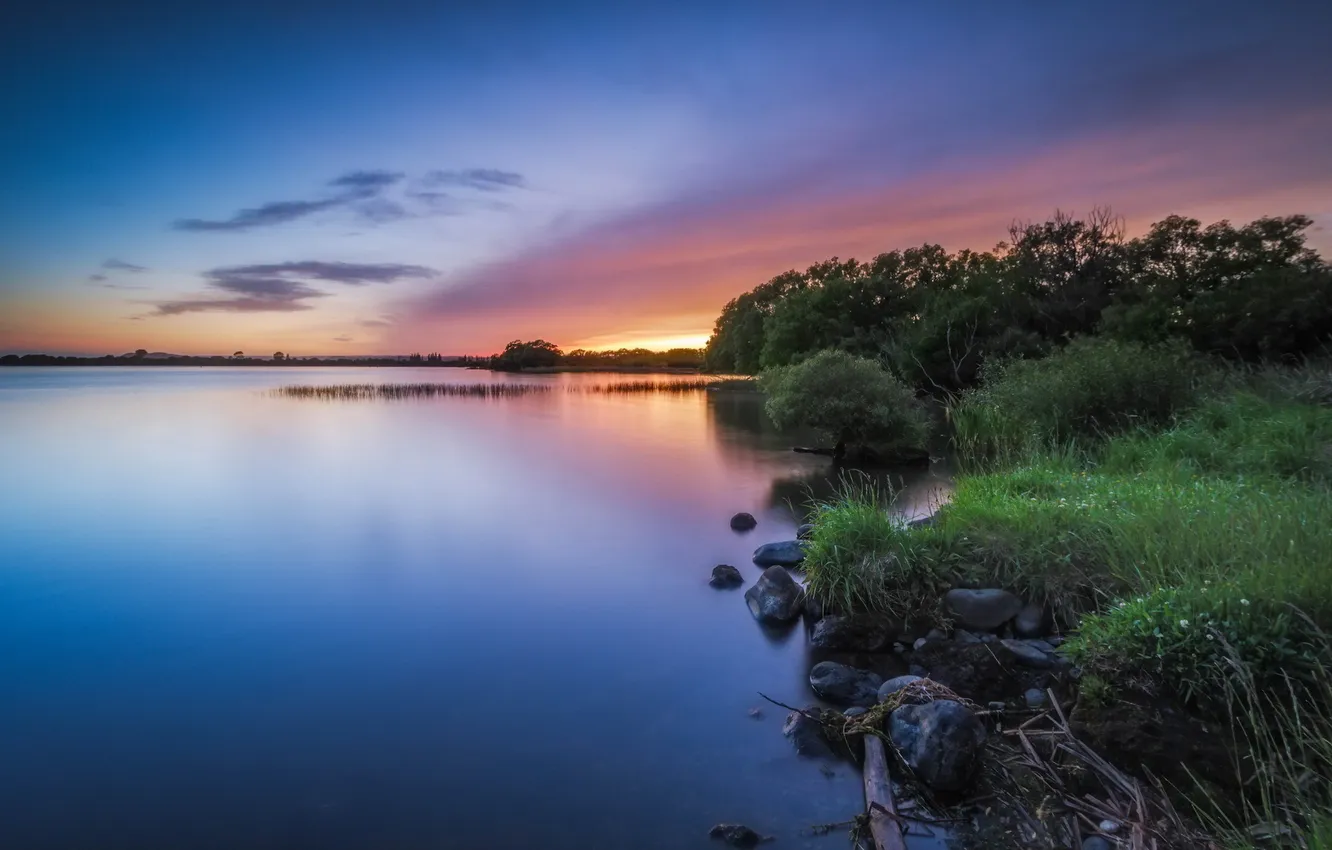 Photo wallpaper landscape, sunset, lake