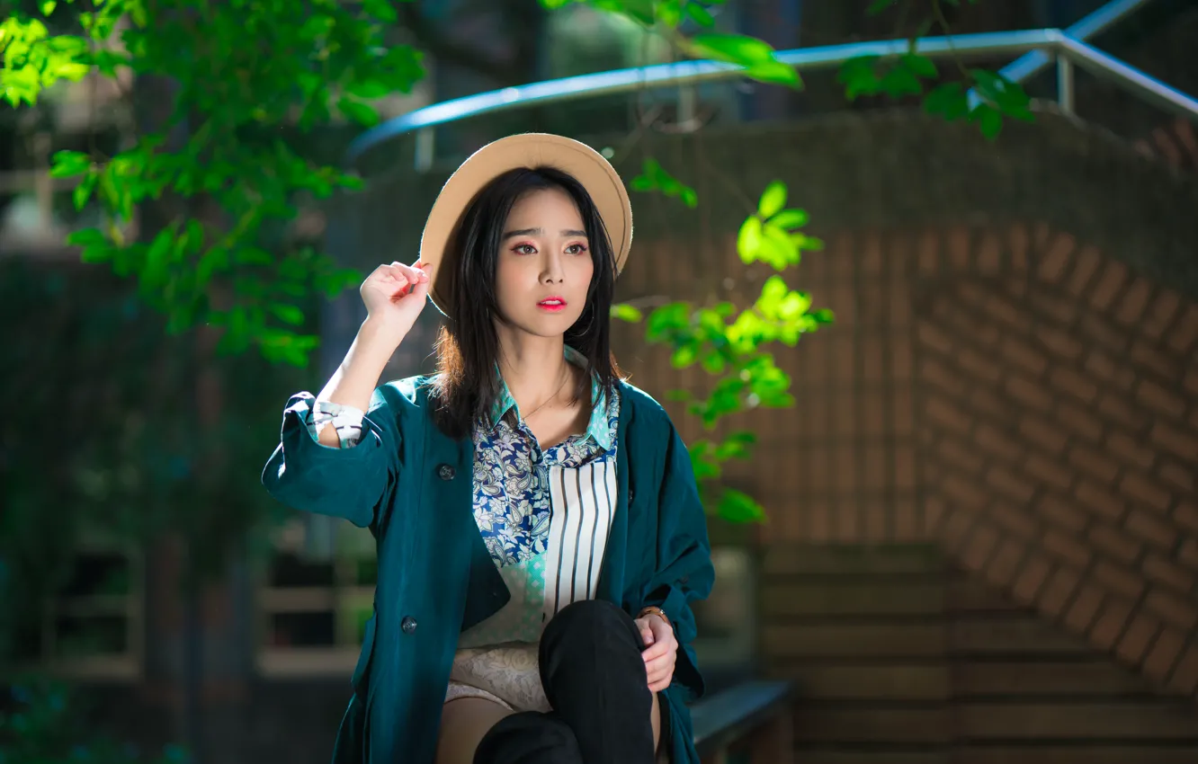 Photo wallpaper look, girl, hat, Asian