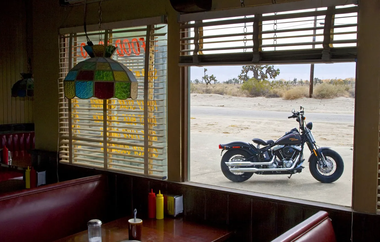Photo wallpaper Window, Harley Davidson, Dining room