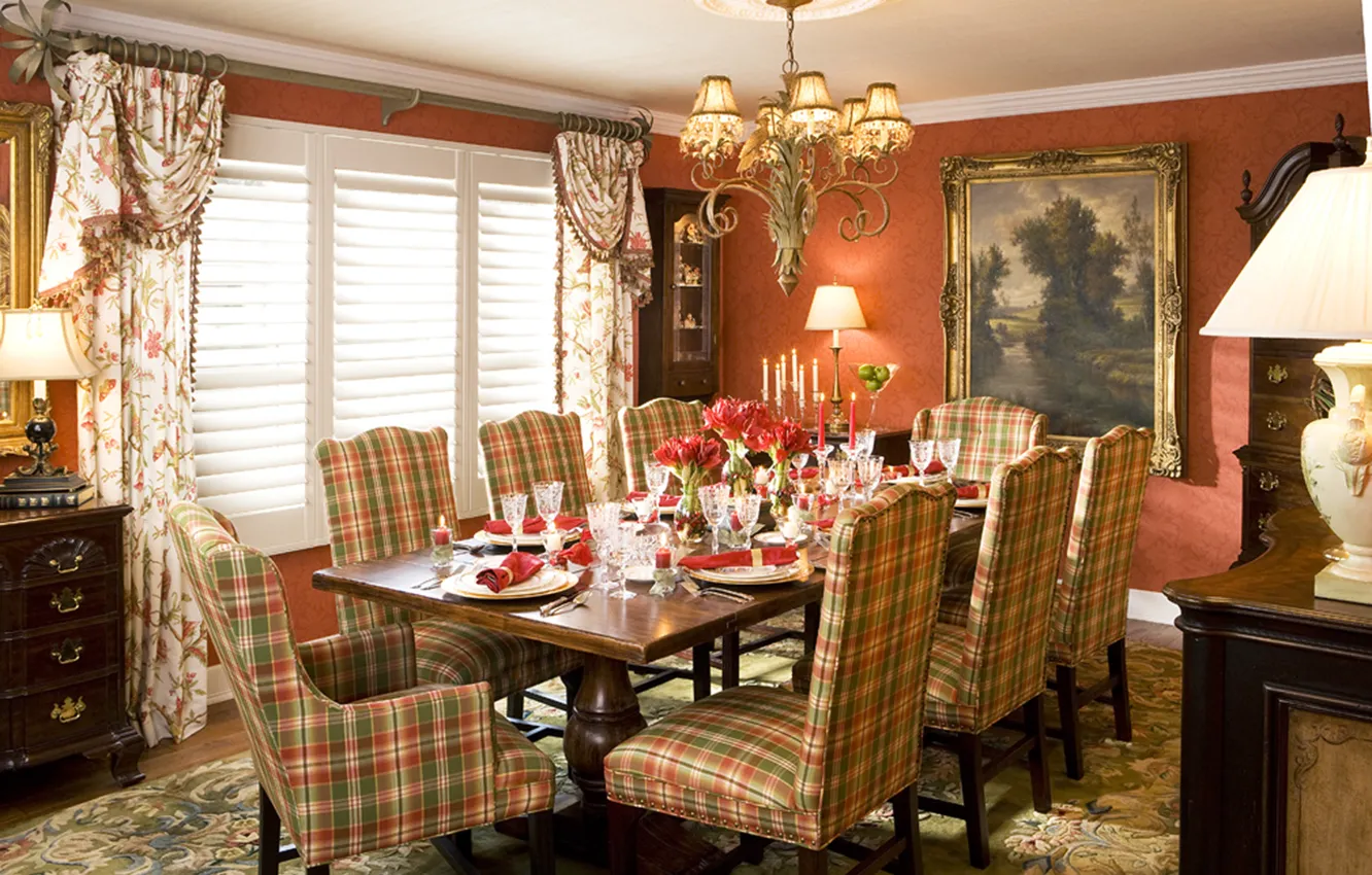 Photo wallpaper interior, dining room, vintage style