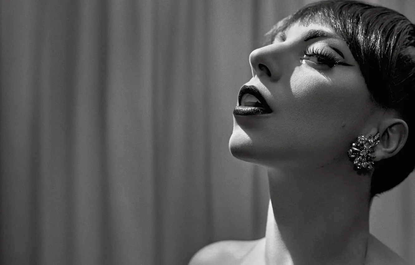 Photo wallpaper girl, style, music, black, dark, earrings, actress, dark