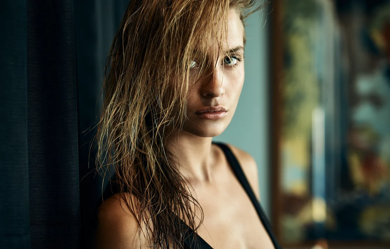 Photo wallpaper curls, Brice Lehmann, sponge, Lydia, portrait