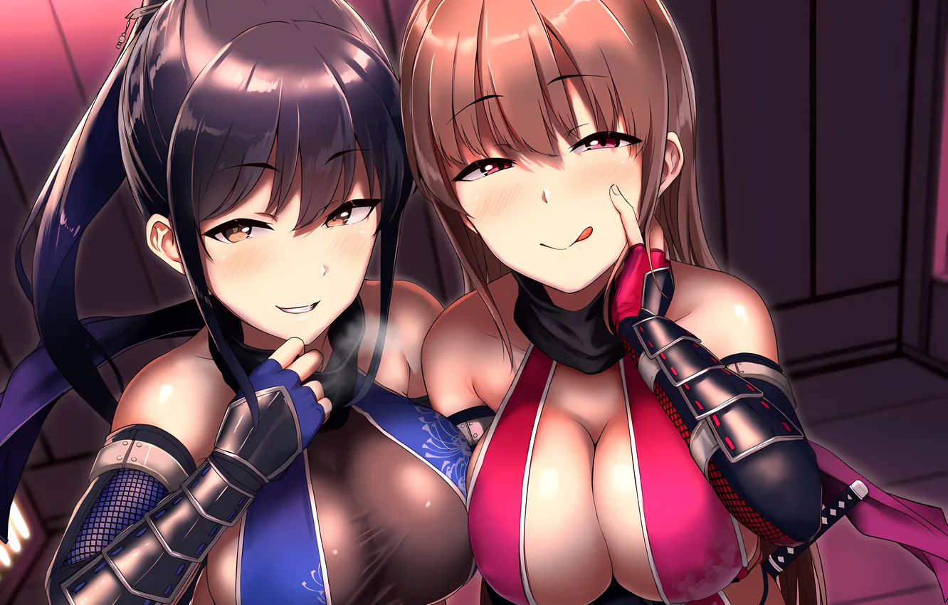 Photo wallpaper sexy, cleavage, long hair, dress, girls, brown hair, brown eyes, boobs