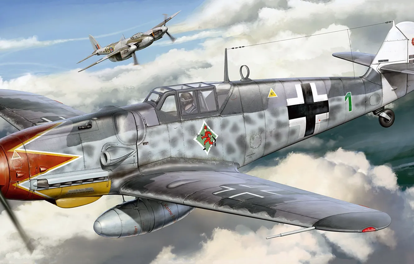 Photo wallpaper Messerschmitt, Bf.109, Luftwaffe, single-engine piston fighter-low, the most popular model BF-109, BF109 G-6