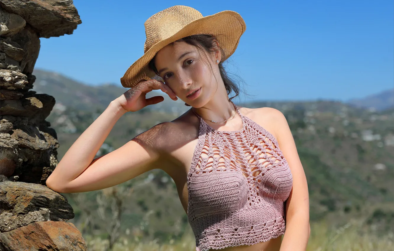 Photo wallpaper cleavage, hot girl, brown hair, boobs, model, brunette, tits, breasts