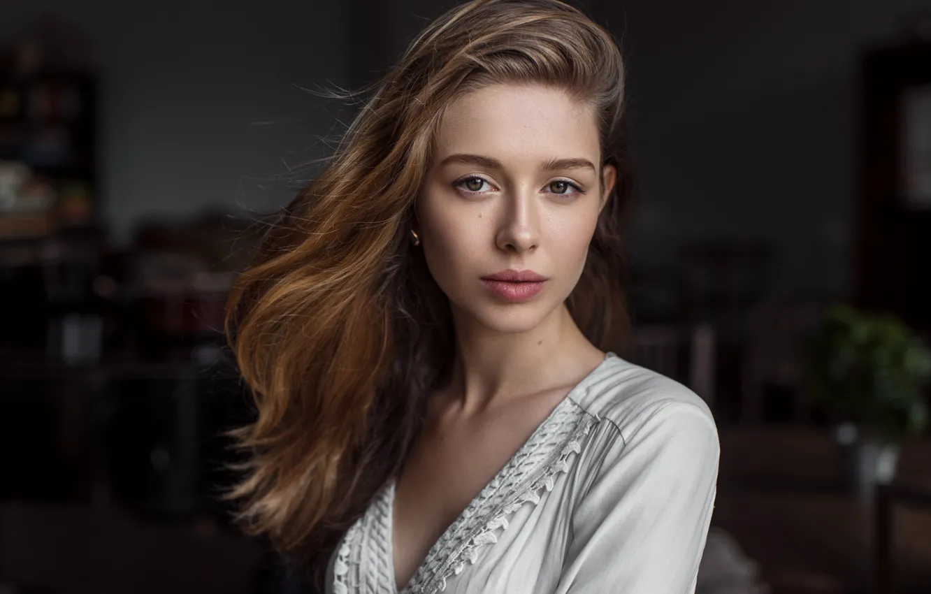 Photo wallpaper look, girl, background, sweetheart, model, portrait, interior, light