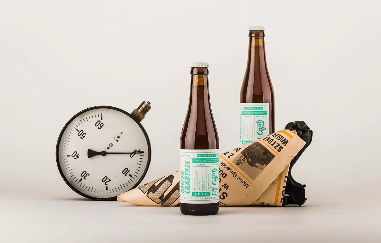 Photo wallpaper bottle, pressure gauge, bag, Gzub Craft Brewery, Beer Design