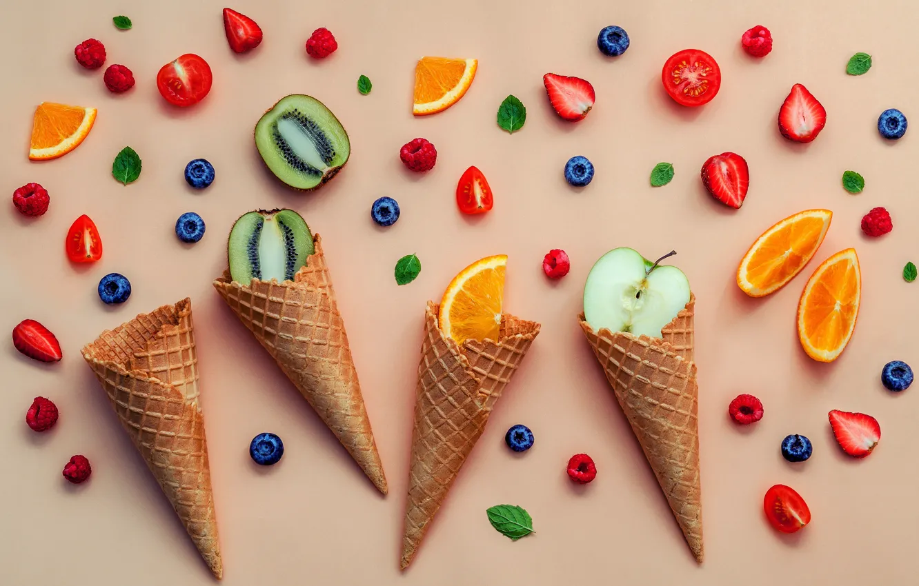Photo wallpaper berries, colorful, fruit, horn, fruit, berries, cone