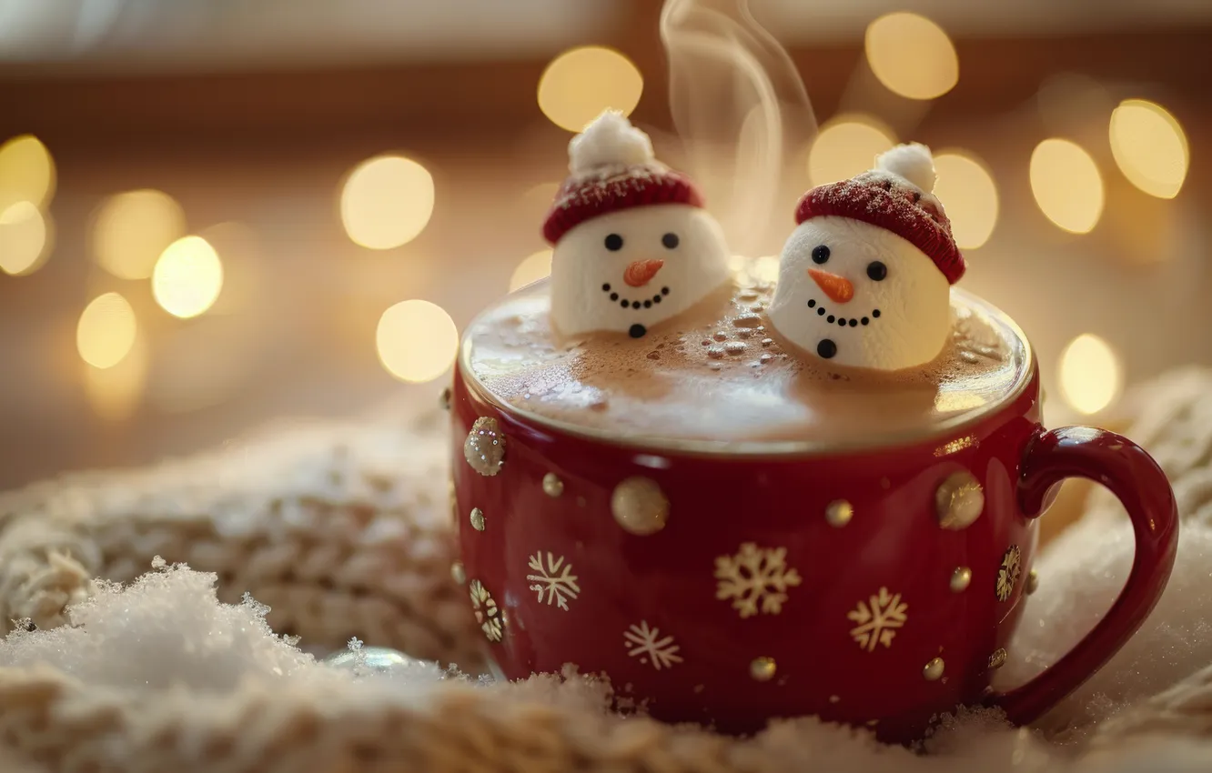 Photo wallpaper new year, Christmas, Cup, snowman, AI art, neural network