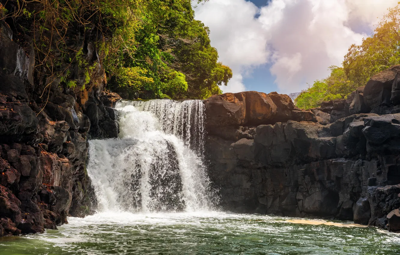 Photo wallpaper sea, nature, water, background, waterfall, travel, Mauritius, grse