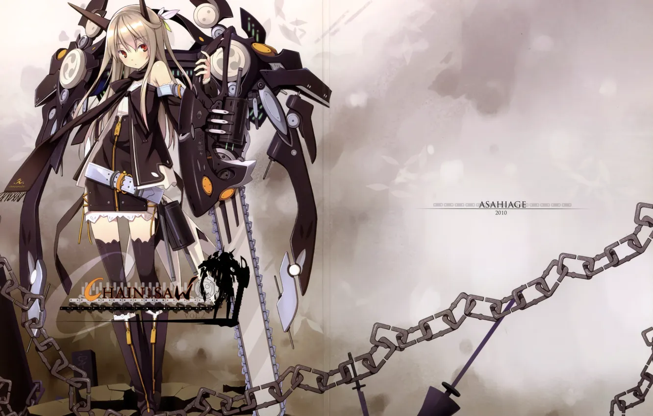 Photo wallpaper Girl, Rock, Dress, Clothing, Weapons, Stockings, Chain, Boots