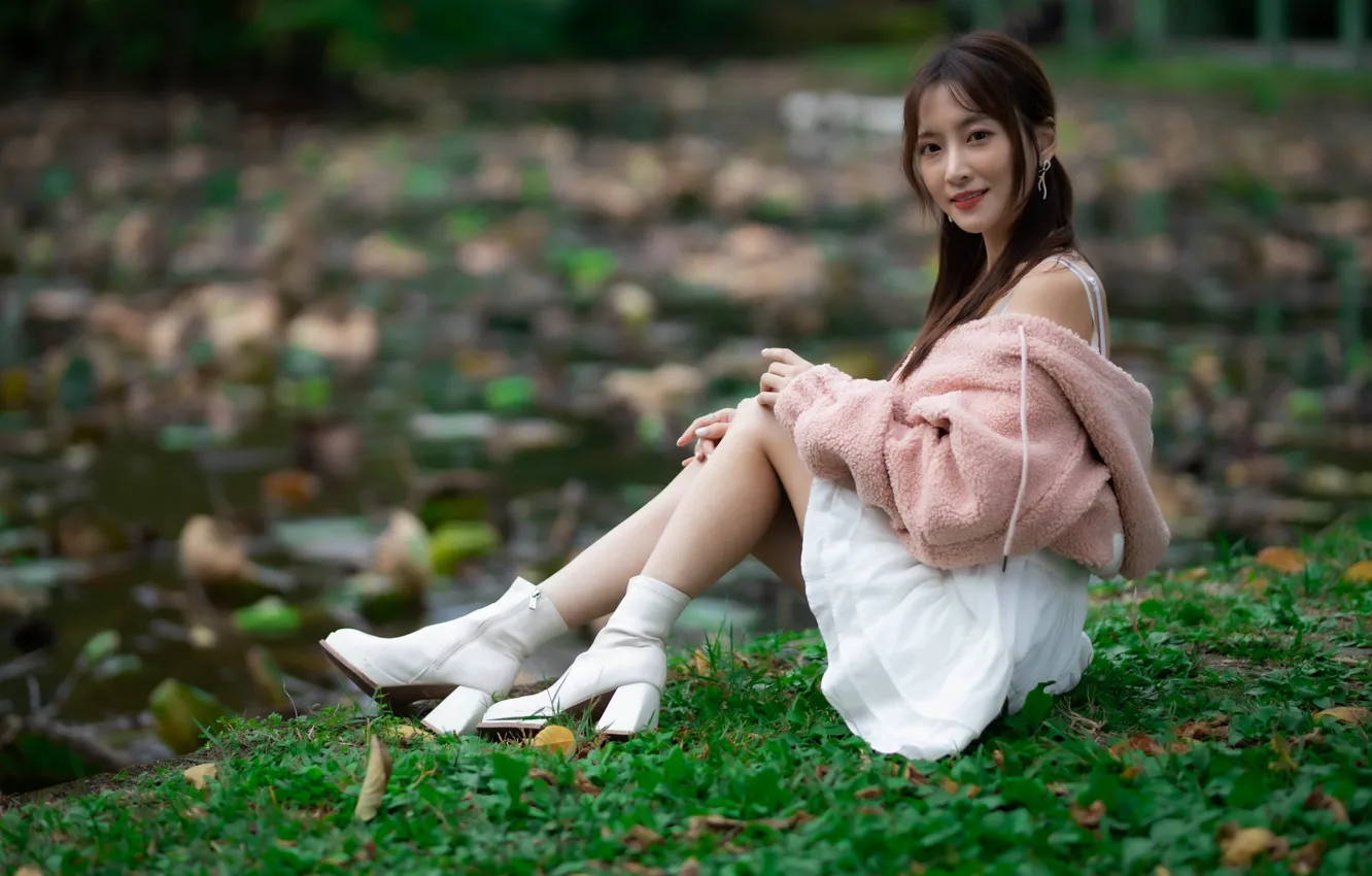 Photo wallpaper look, pose, model, skirt, portrait, makeup, hairstyle, brown hair