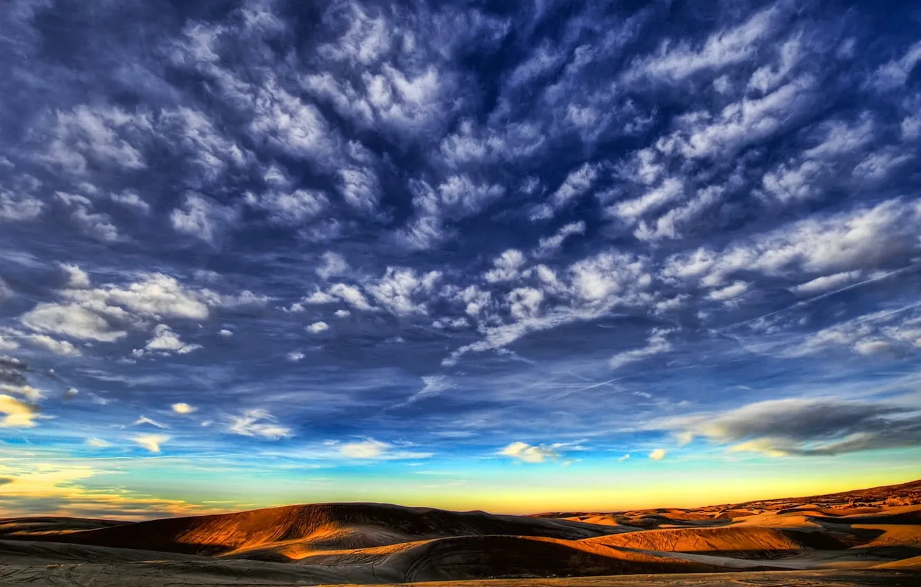 Photo wallpaper the sky, clouds, hills, desert