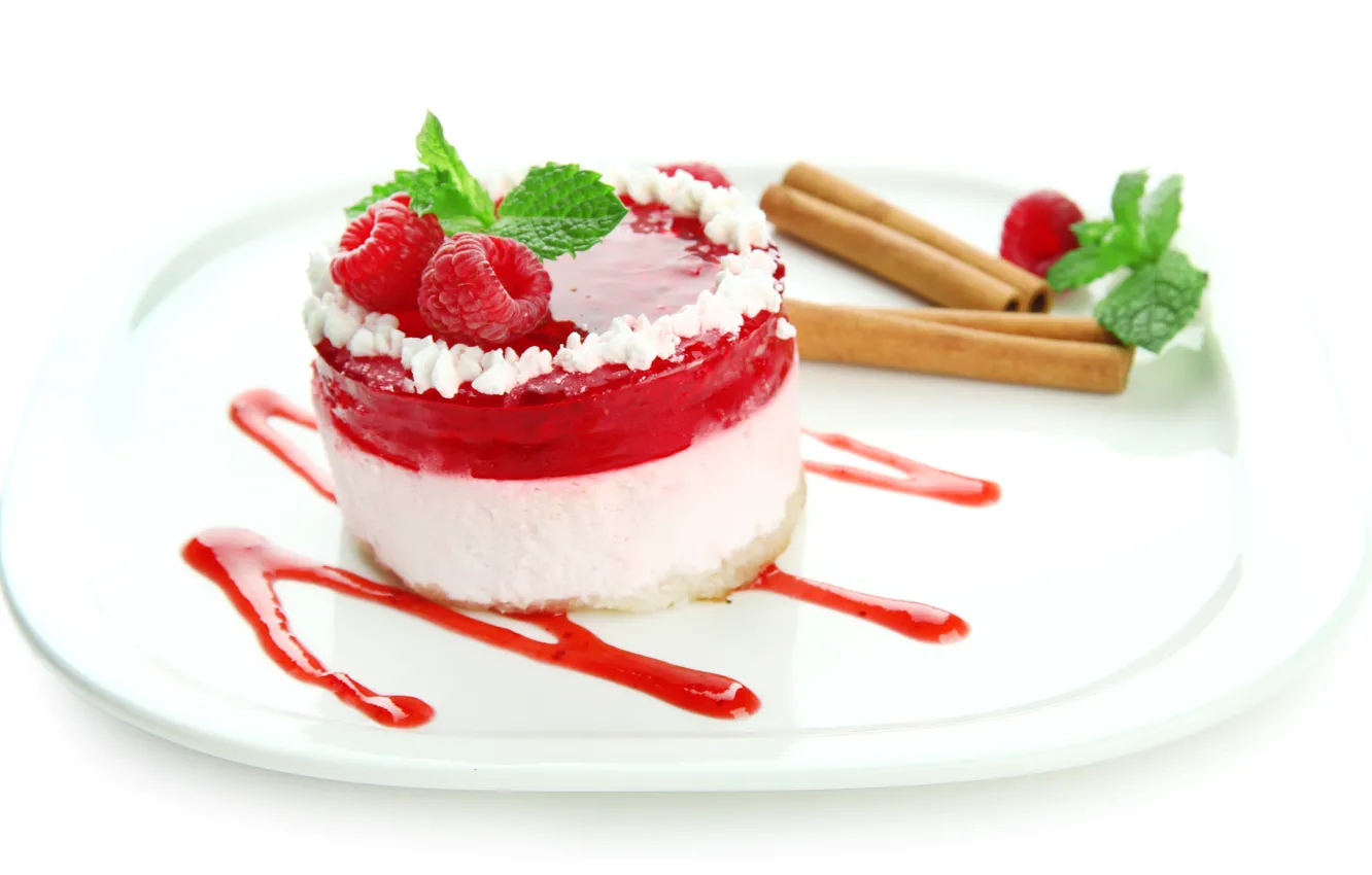 Photo wallpaper raspberry, the sweetness, cake, mint, jelly