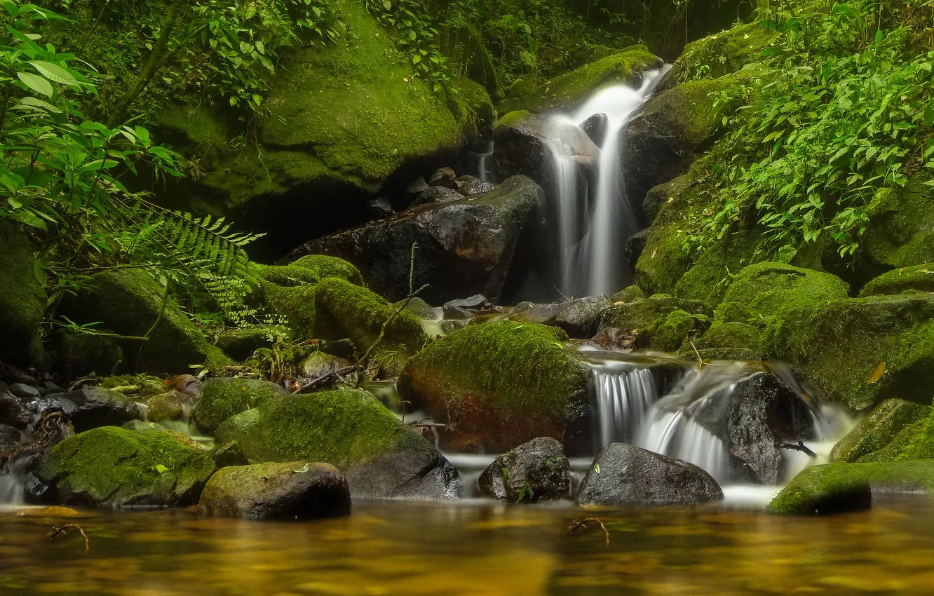 Photo wallpaper nature, stream, stones, waterfall, maybe